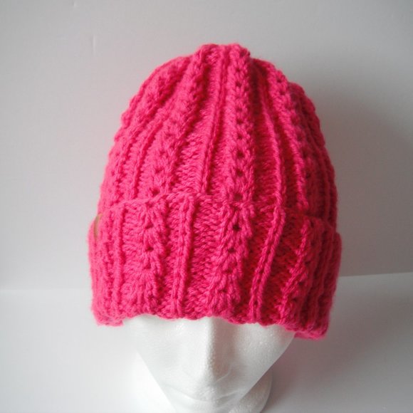 Hand Knitted Hat Toque Size XL-(L) Acrylic Pink - 038 Hand knit by me - Picture 8 of 10